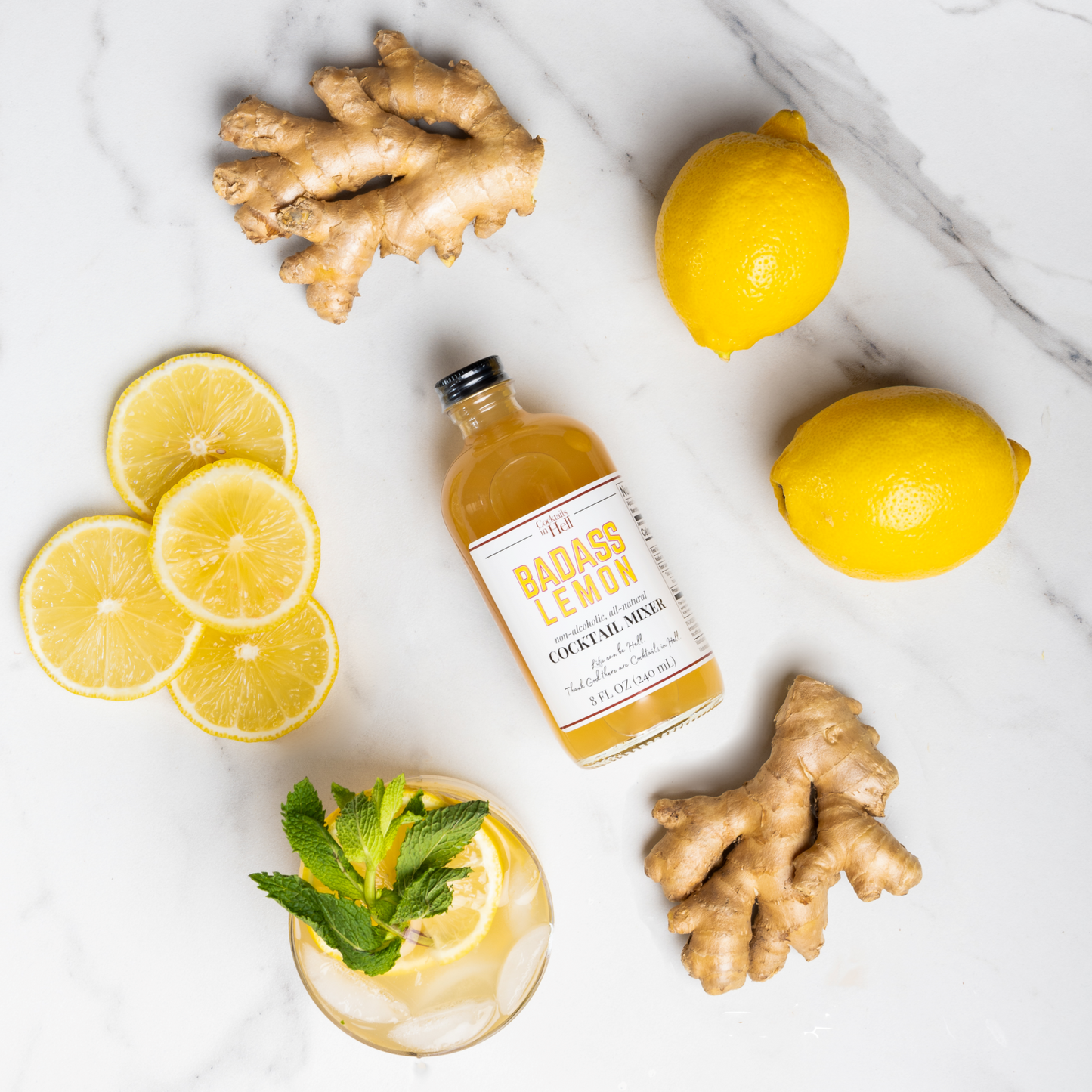 Cocktails In Hell Badass Lemon Bottle with ginger and lemons