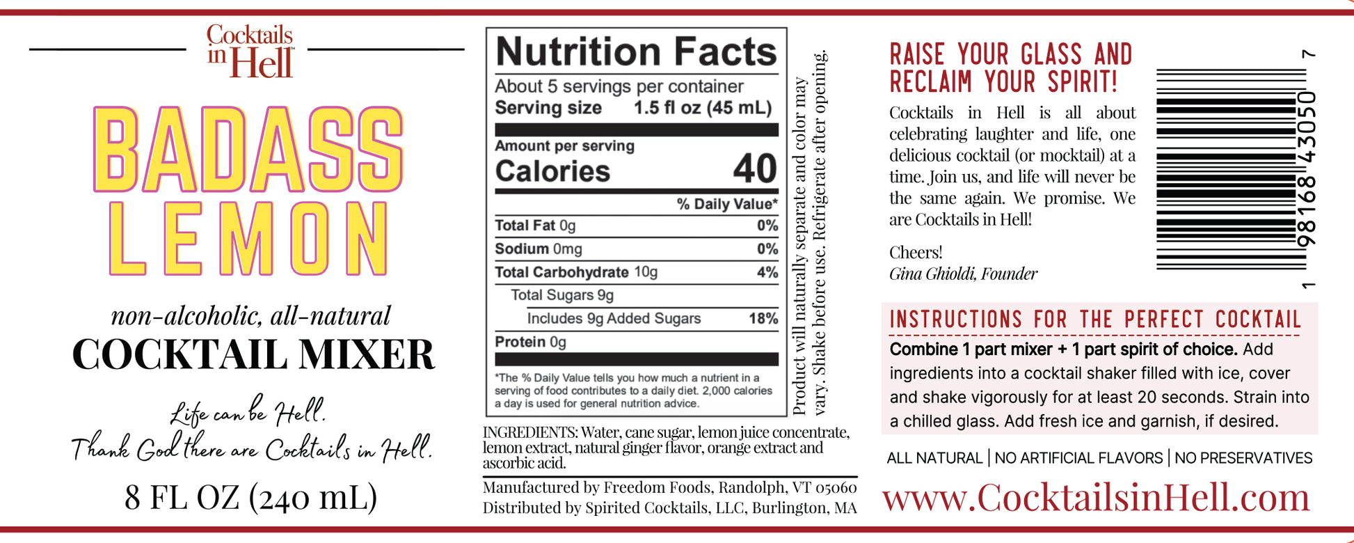 Cocktails In Hell Badass Lemon nutrition label