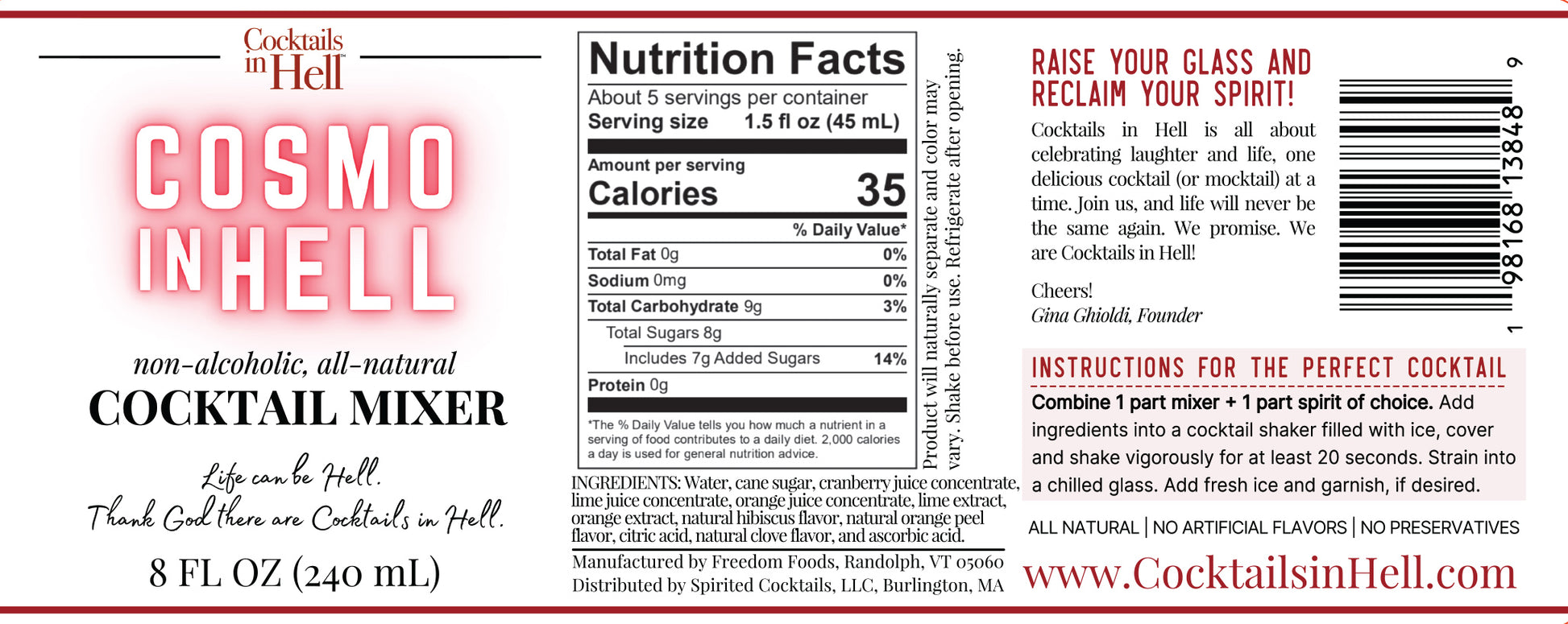 Cocktails In Hell Cosmo in Hell Cocktail Mixer nutrition label