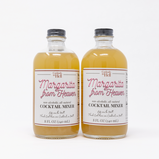 Glass bottle of Cocktails in Hell Margarita from heaven cocktail mixer